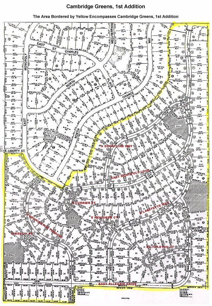 Cambridge Greens plain plat boundary map, full size
